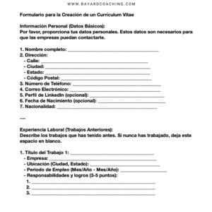 Formulario para la Creación de un Currículum Vitae